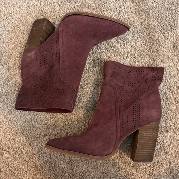 Vince Camuto Dark Red Suede Mini Boots - Picture 1 of 4